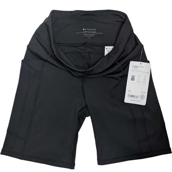 Athleta S black Ultimate Stash High Rise 7" Short biker cycle run gym pocket - Picture 7 of 7